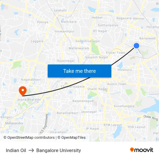 Indian Oil to Bangalore University map