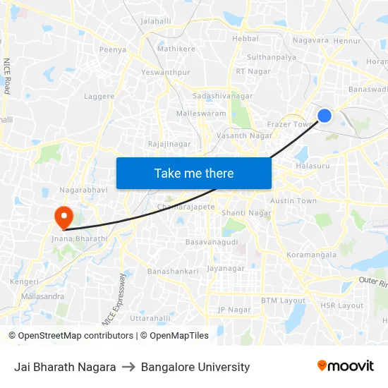 Jai Bharath Nagara to Bangalore University map