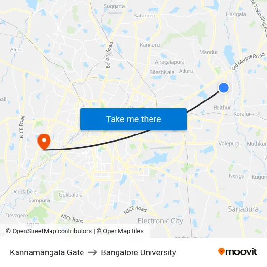 Kannamangala Gate to Bangalore University map
