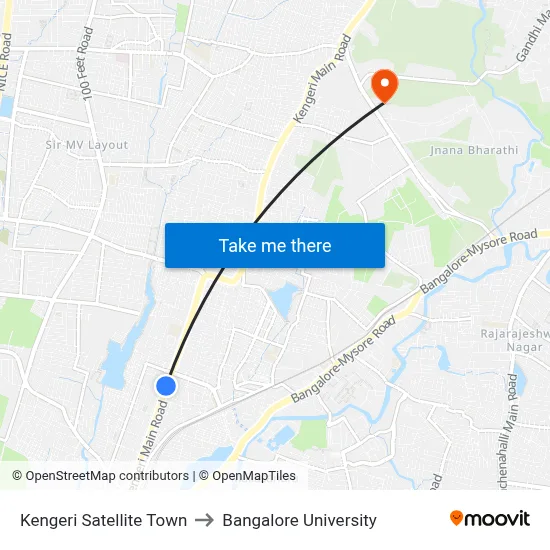 Kengeri Satellite Town to Bangalore University map