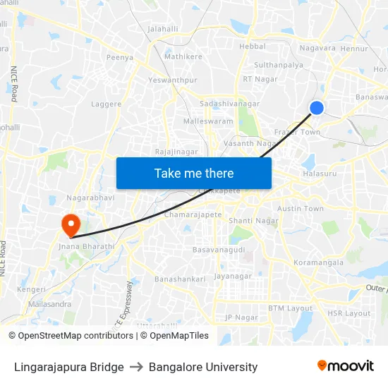 Lingarajapura Bridge to Bangalore University map