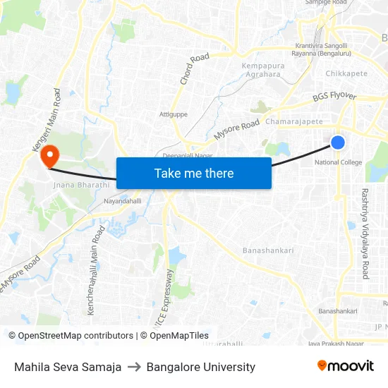 Mahila Seva Samaja to Bangalore University map