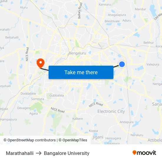 Marathahalli to Bangalore University map