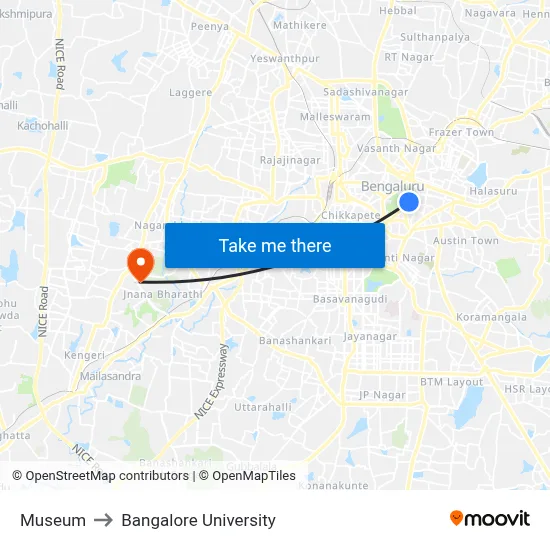 Museum to Bangalore University map