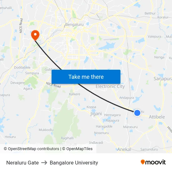 Neraluru Gate to Bangalore University map
