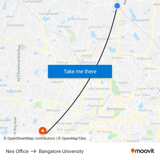 Nes Office to Bangalore University map