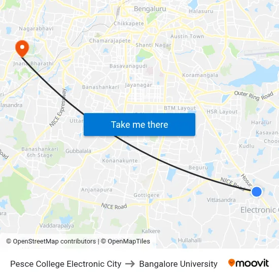 Pesce College Electronic City to Bangalore University map