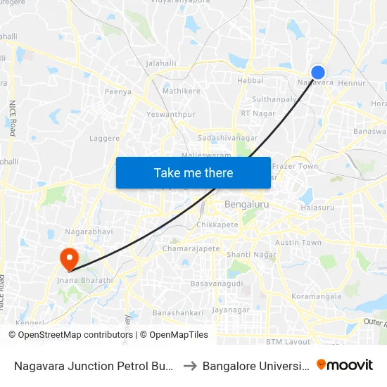 Nagavara Junction Petrol Bunk to Bangalore University map