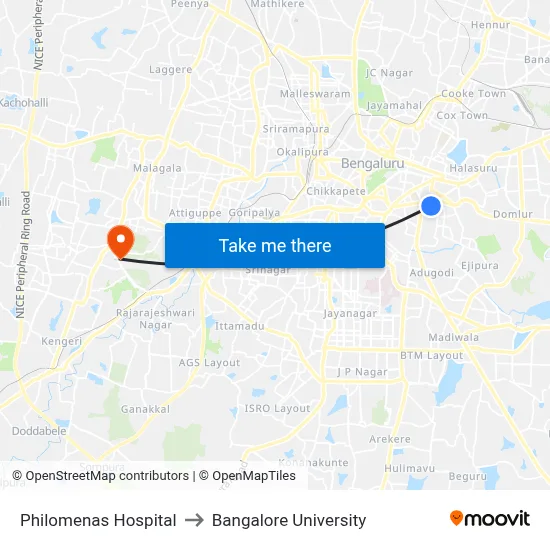 Philomenas Hospital to Bangalore University map