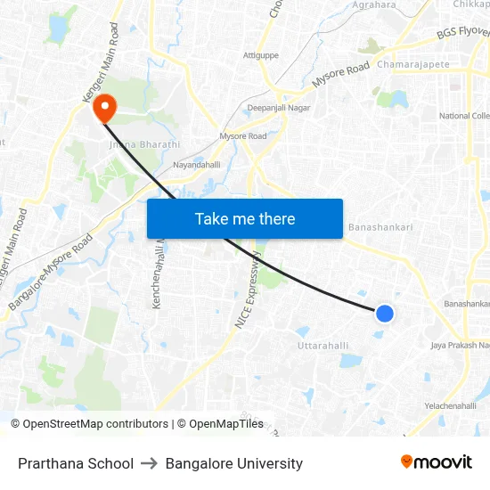 Prarthana School to Bangalore University map