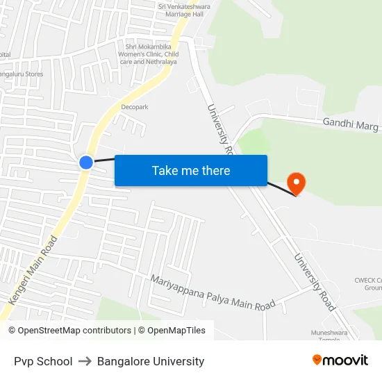 Pvp School to Bangalore University map