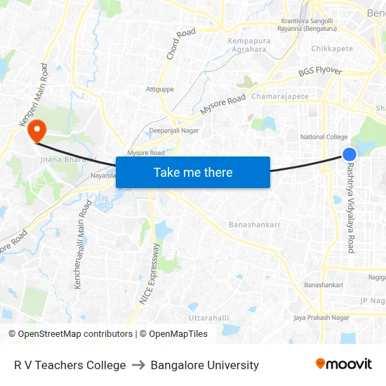 R V Teachers College to Bangalore University map