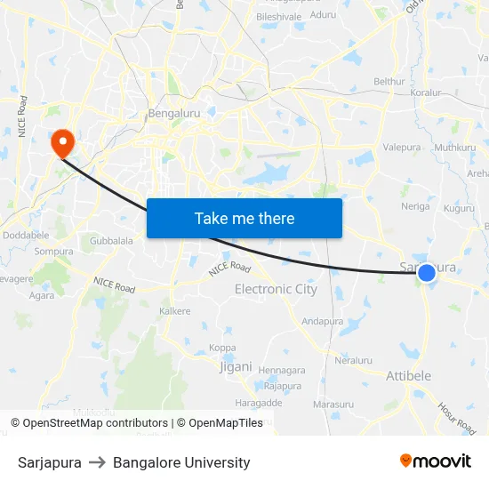 Sarjapura to Bangalore University map
