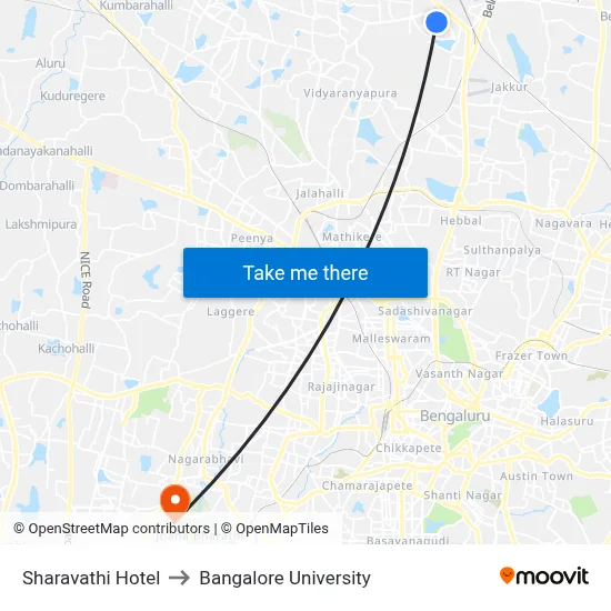 Sharavathi Hotel to Bangalore University map