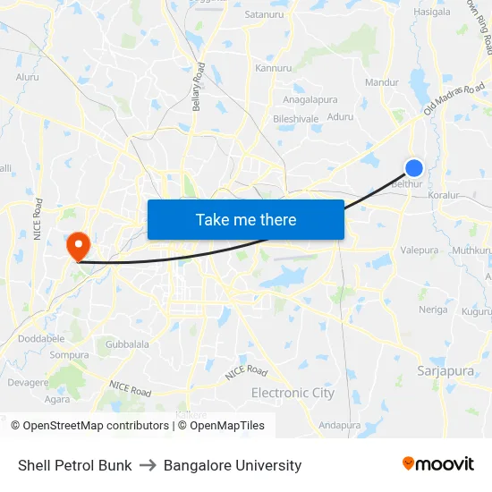 Shell Petrol Bunk to Bangalore University map