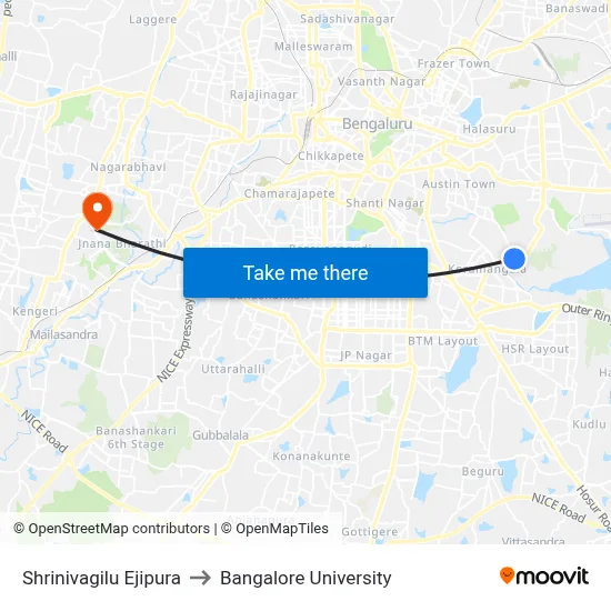Shrinivagilu Ejipura to Bangalore University map
