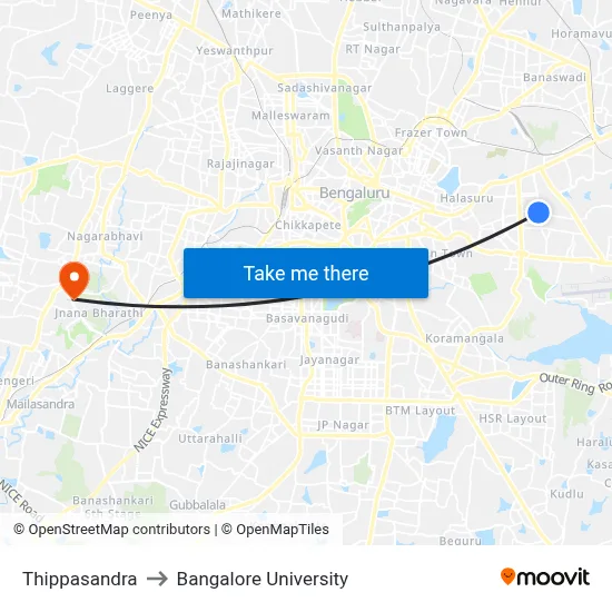 Thippasandra to Bangalore University map