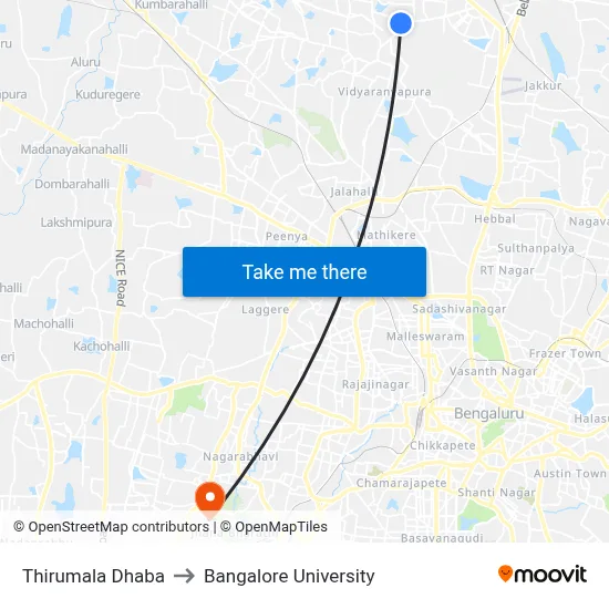 Thirumala Dhaba to Bangalore University map