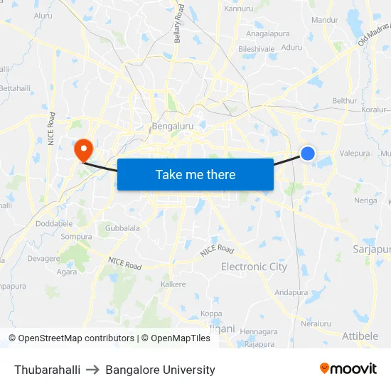 Thubarahalli to Bangalore University map