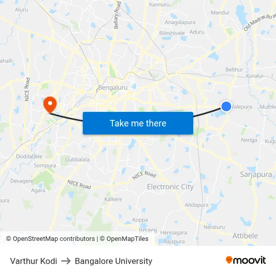 Varthur Kodi to Bangalore University map