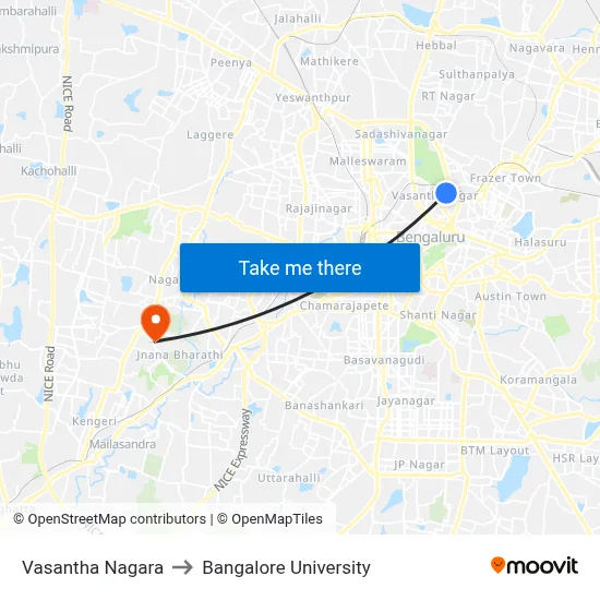 Vasantha Nagara to Bangalore University map