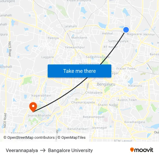 Veerannapalya to Bangalore University map