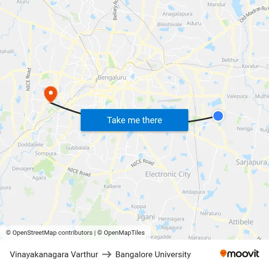 Vinayakanagara Varthur to Bangalore University map