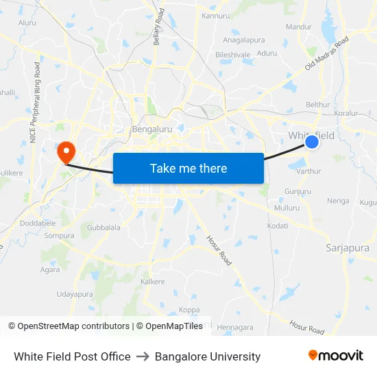 White Field Post Office to Bangalore University map