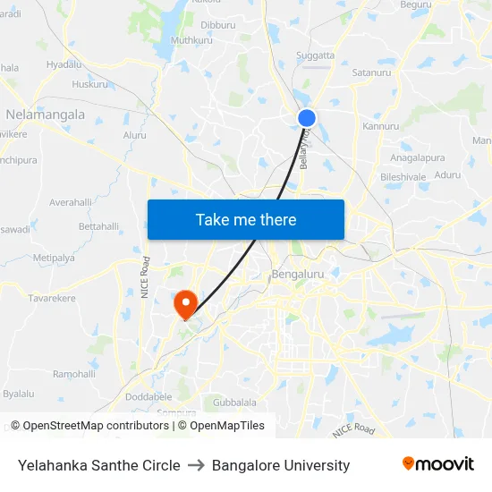 Yelahanka Santhe Circle to Bangalore University map