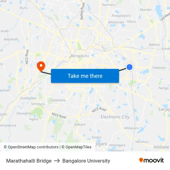 Marathahalli Bridge to Bangalore University map