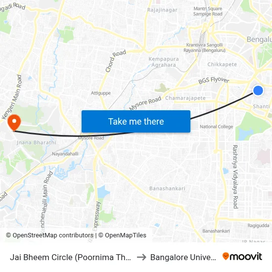 Jai Bheem Circle (Poornima Theatre) to Bangalore University map