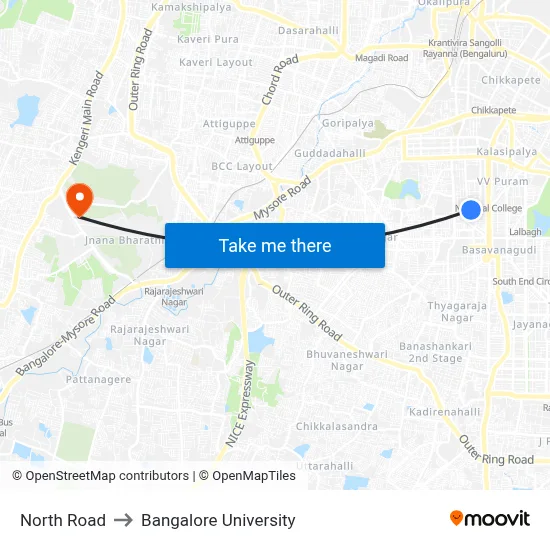 North Road to Bangalore University map