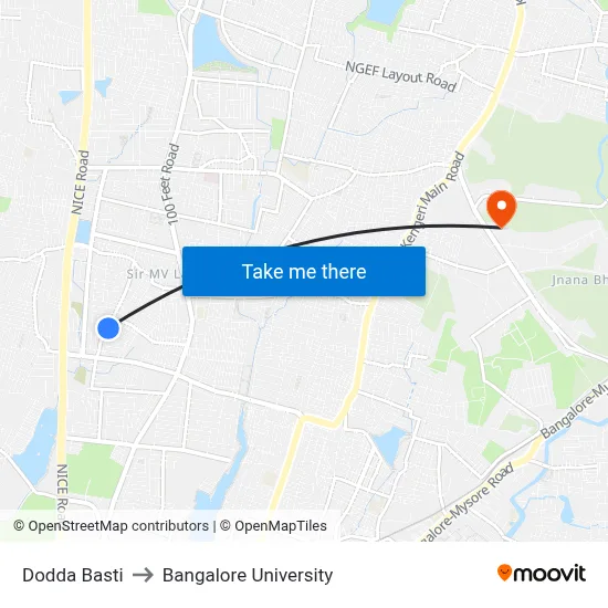 Dodda Basti to Bangalore University map