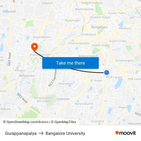 Gurappanapalya to Bangalore University map