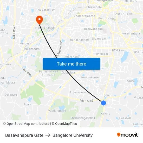 Basavanapura Gate to Bangalore University map