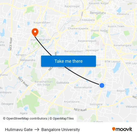 Hulimavu Gate to Bangalore University map