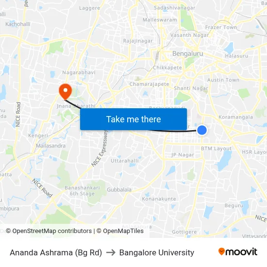 Ananda Ashrama (Bg Rd) to Bangalore University map