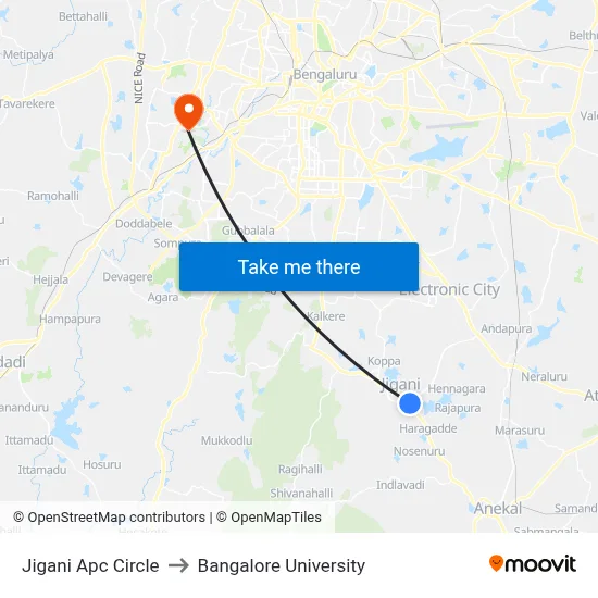 Jigani Apc Circle to Bangalore University map