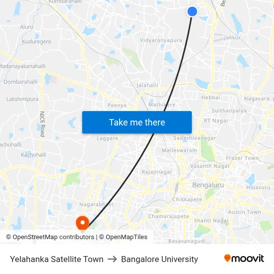 Yelahanka Satellite Town to Bangalore University map