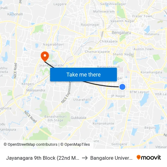 Jayanagara 9th Block (22nd Main) to Bangalore University map