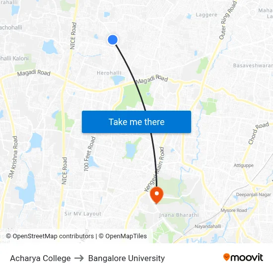 Acharya College to Bangalore University map