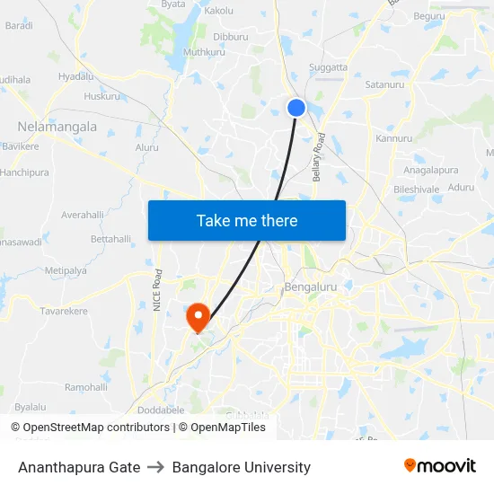 Ananthapura Gate to Bangalore University map