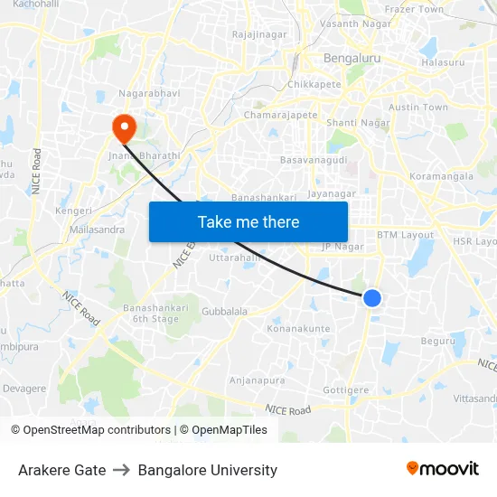 Arakere Gate to Bangalore University map