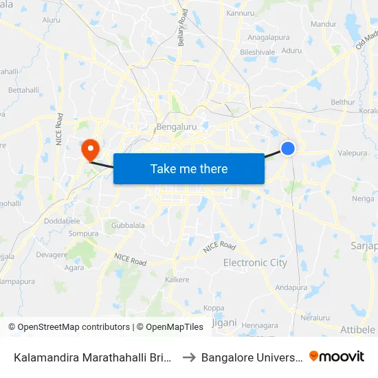 Kalamandira Marathahalli Bridge to Bangalore University map