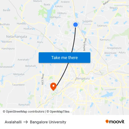 Avalahalli to Bangalore University map
