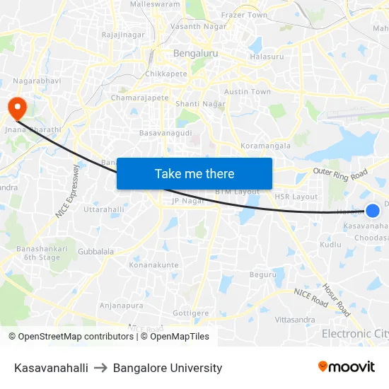 Kasavanahalli to Bangalore University map