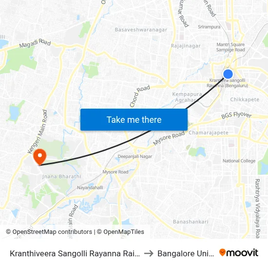 Kranthiveera Sangolli Rayanna Railway Station to Bangalore University map