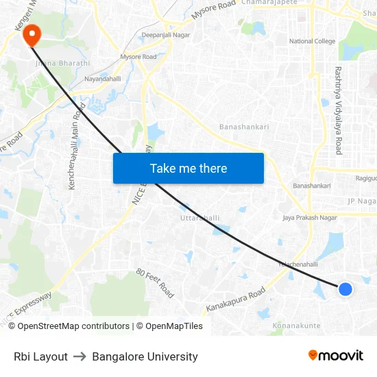 Rbi Layout to Bangalore University map
