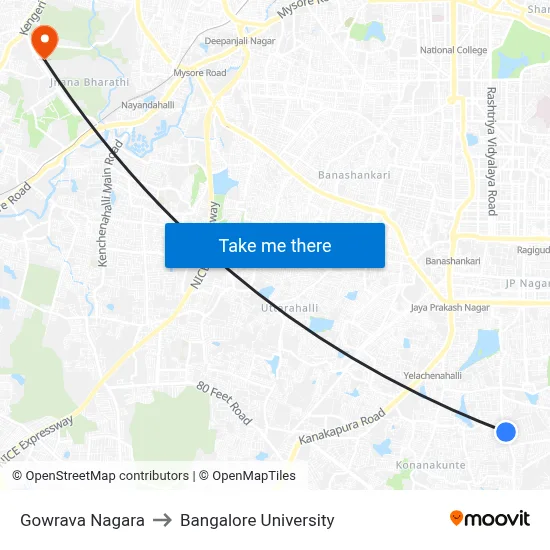 Gowrava Nagara to Bangalore University map