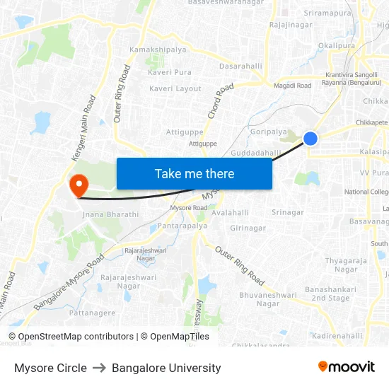 Mysore Circle to Bangalore University map